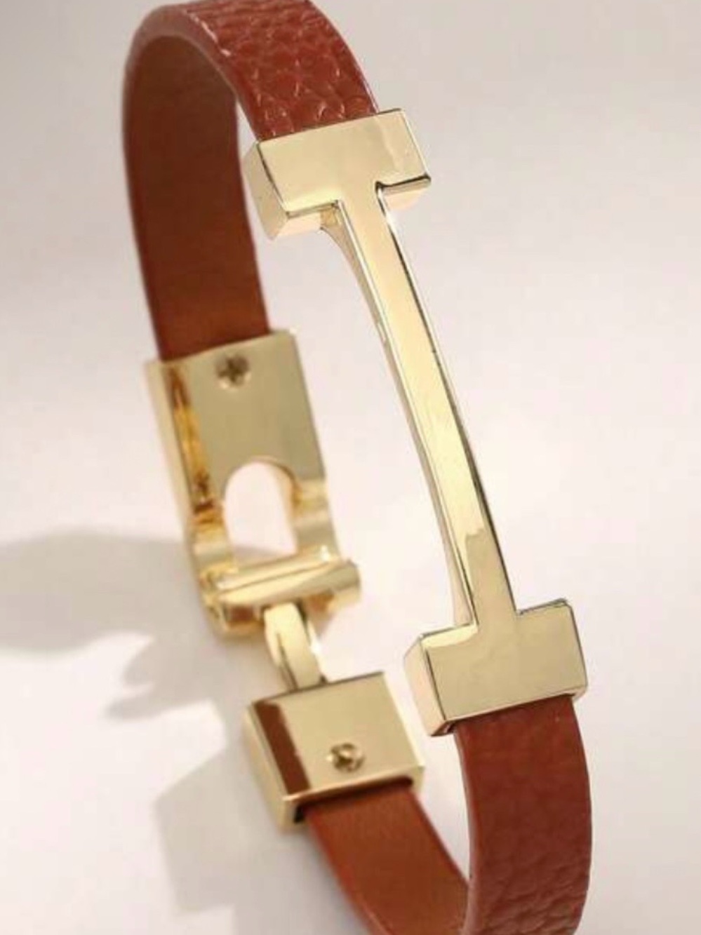 Gold H Bar Bracelet - Brown Fashion Jewelry
